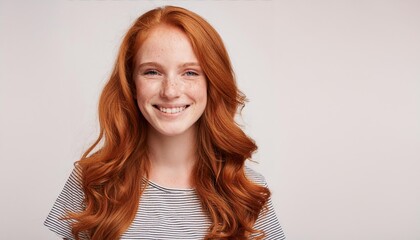 Obraz premium young woman with long wavy red hair and freckles 