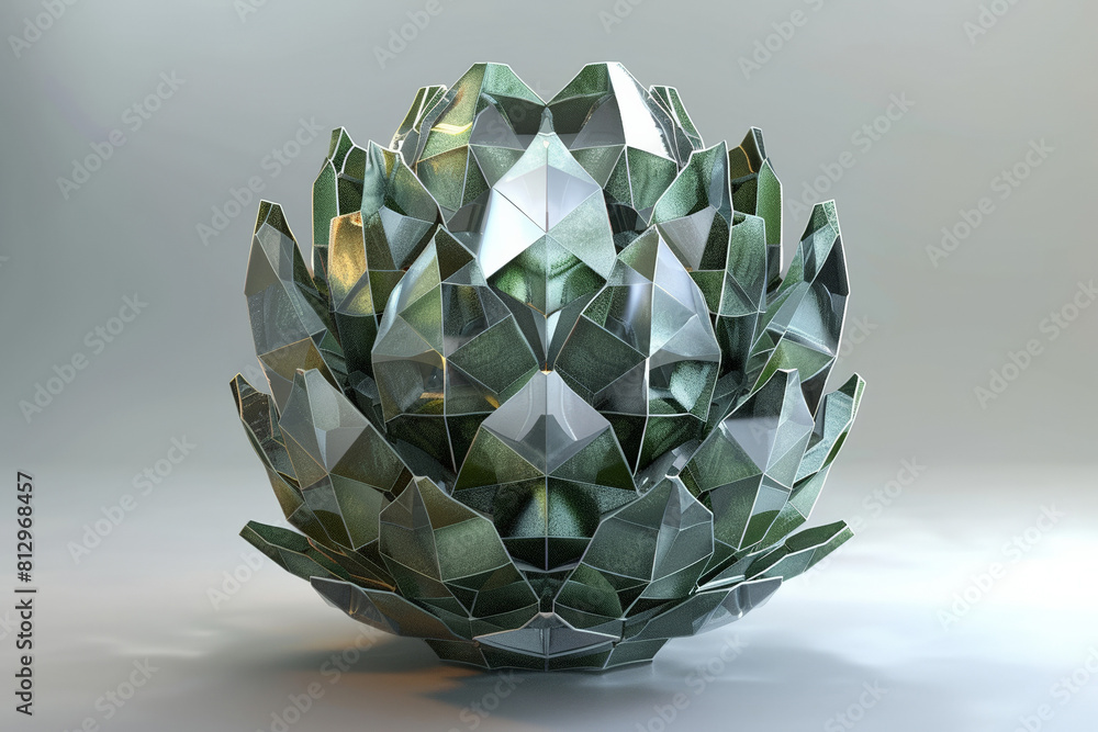 Poster 3d abstract rendering of an artichoke, geometrically deconstructed and reassembled, futuristic desig