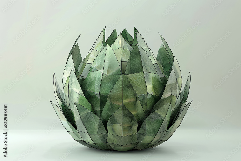 Poster 3d abstract rendering of an artichoke, geometrically deconstructed and reassembled, futuristic desig