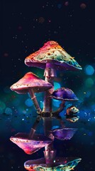 Fluorescent Mushroom Fantasy: Neon Colors in Psychedelic Illustration