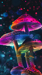 Glowing Neon Magic: Psychedelic Mushrooms in Fairy Tale World