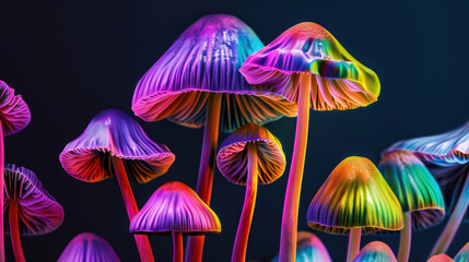 Psychedelic Neon Wonderland: Surreal Mushroom Fantasy