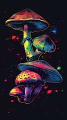 Neon Glow of Fantasy: Psychedelic Mushrooms in Surreal Scene