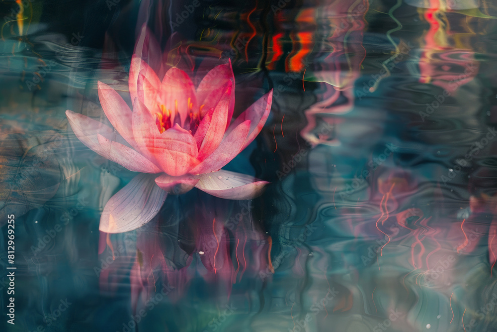 Aufkleber abstract lotus reflection in water, blurred and distorted for an impressionistic effect
