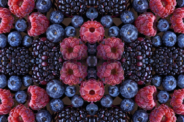 Blackberry abstract with a mirrored effect, creating symmetrical patterns in a kaleidoscopic view 