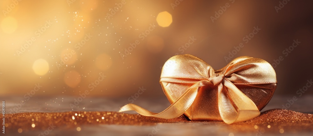 Poster a valentine s day themed image featuring a heart resting on a gleaming gold backdrop perfect for add