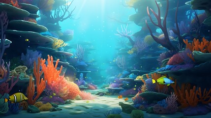 A captivating underwater world filled with vibrant marine life, where animated fish of all shapes...