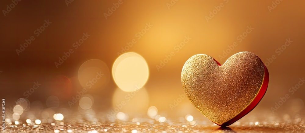 Poster a valentine s day themed image featuring a heart resting on a gleaming gold backdrop perfect for add