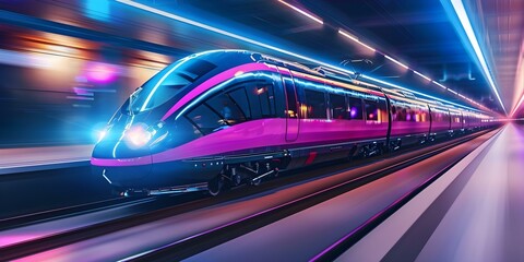 Fototapeta premium Advanced High-Speed Transportation Technologies in Urban Environments: Bullet Trains and Hyperloops. Concept Urban Transportation, High-Speed Technologies, Bullet Trains, Hyperloops