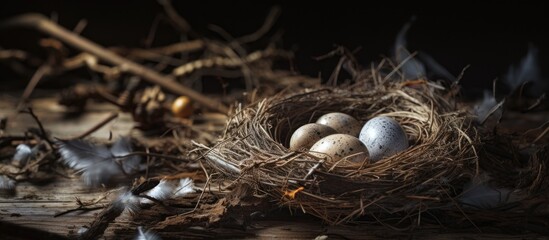 Abandoned nest with empty eggshells creating a distinctive copy space image