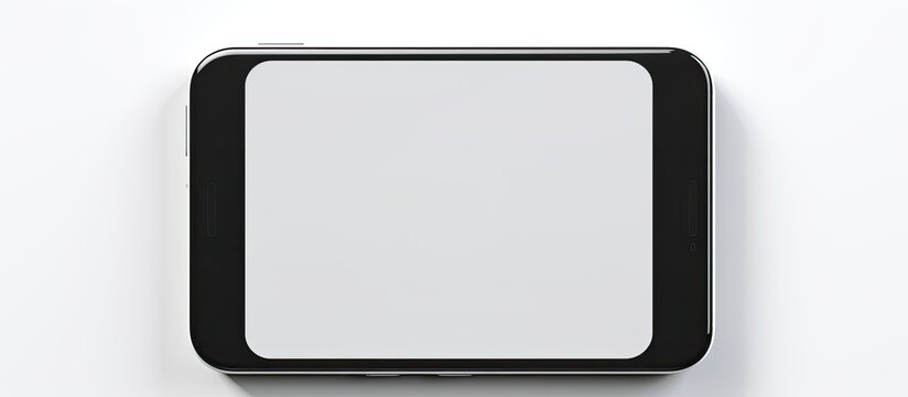 A smartphone is showcased with a blank screen against a white background leaving ample copy space for adding desired images or text