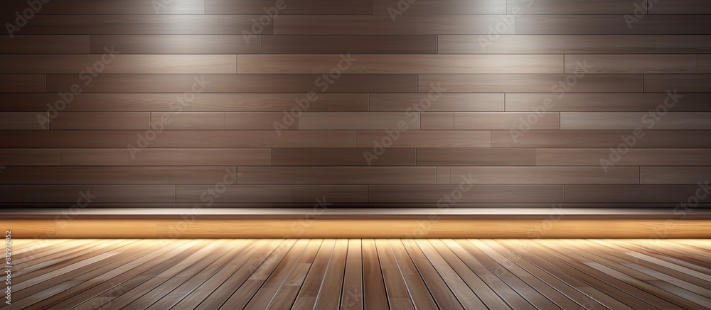 Poster interior background with a wall and wooden floor ideal for displaying products and with ample copy s