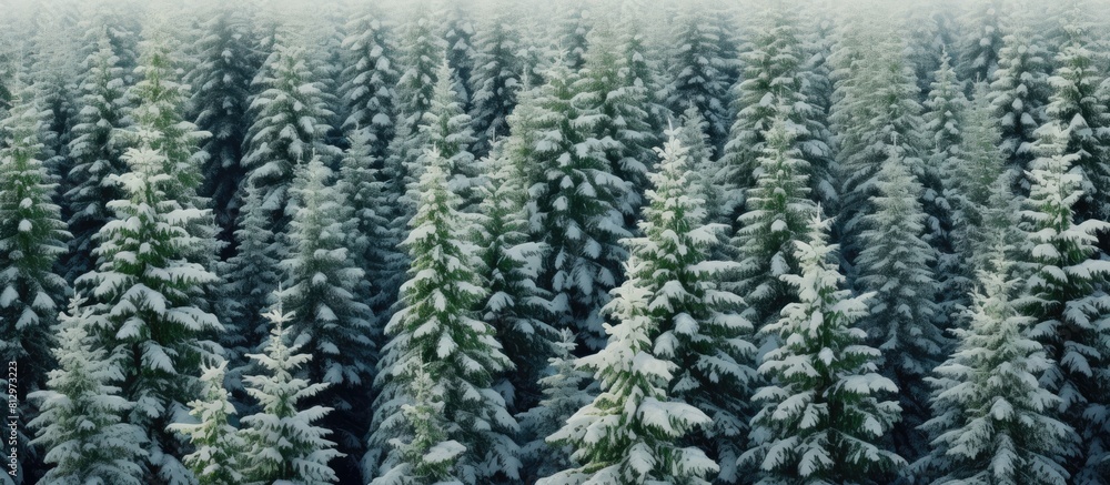 Aufkleber the forest is filled with green spruce trees and their branches are adorned with fluffy snow perfect
