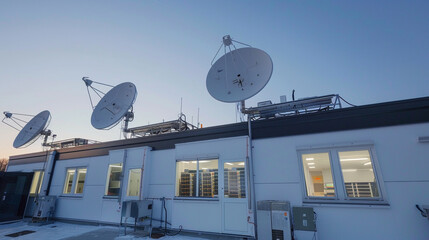 Data center using satellite connectivity, with dishes on the roof linked directly to servers inside.
