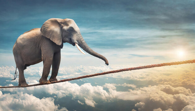 Elephant balancing on tightrope - Life balance, stability concept