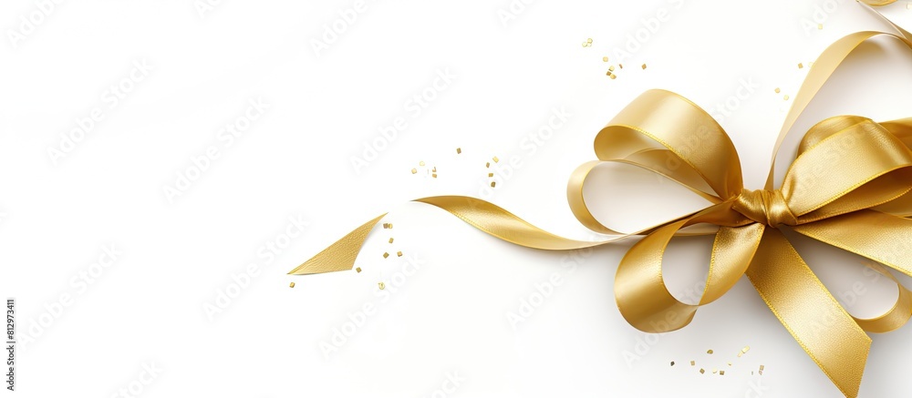 Poster a white background adorned with a golden ribbon leaving space for an image. copyspace image