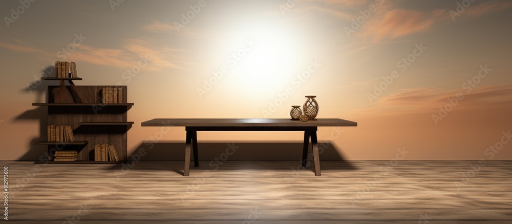 Poster there is an empty table available for product display montages featuring copy space image