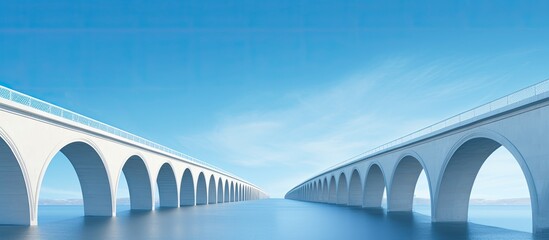 A stunning arch bridge rises majestically against a pristine blue sky in a captivating copy space...