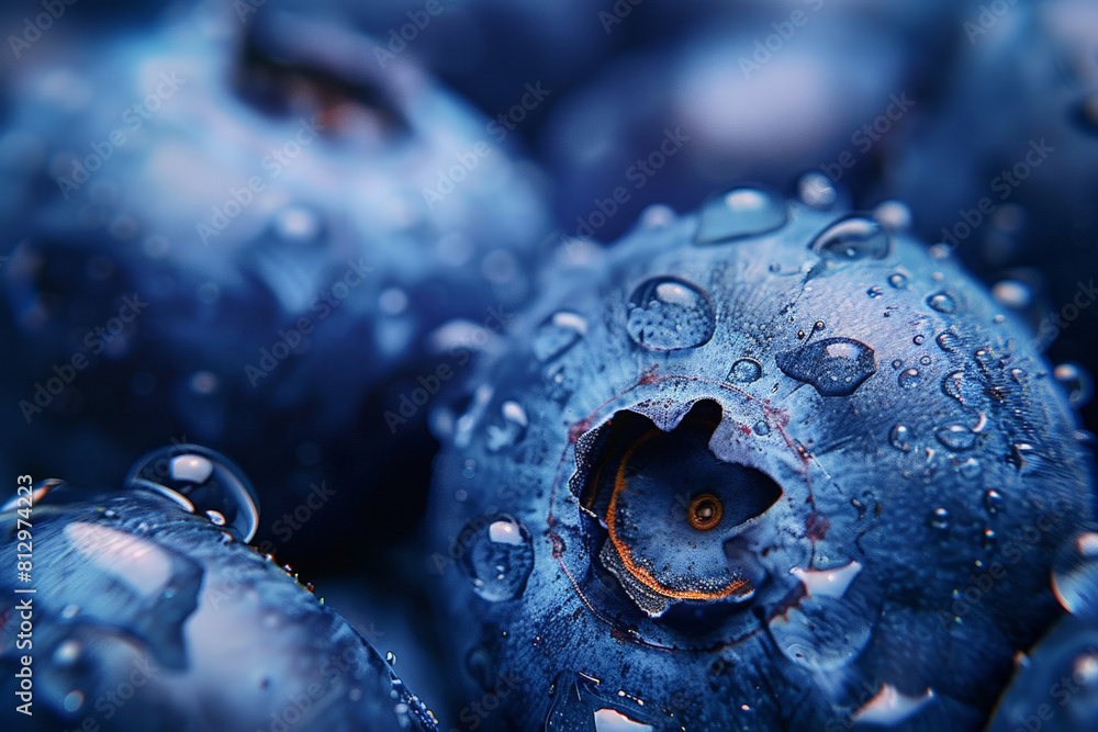 Poster macro shot of blueberry texture, abstract close-up focusing on the natural patterns