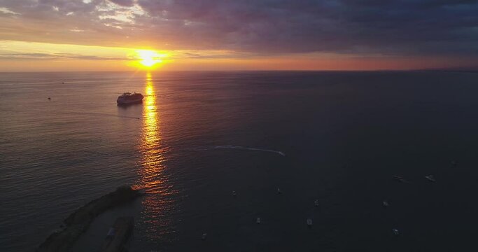 Cruise ship at sunset