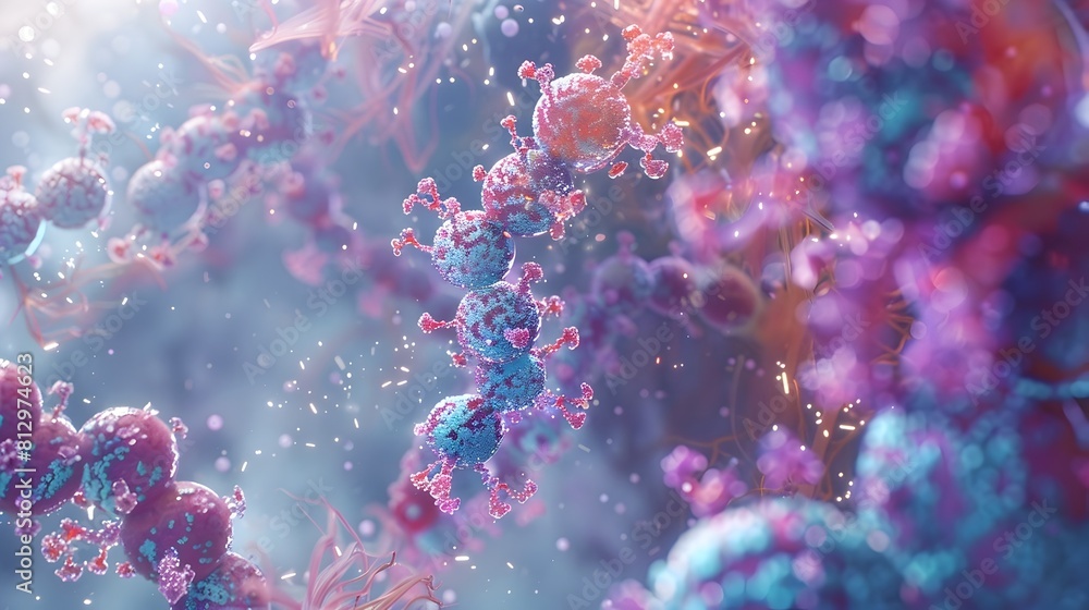 Poster d of insulin binding to its receptor triggering cellular responses in molecular animation