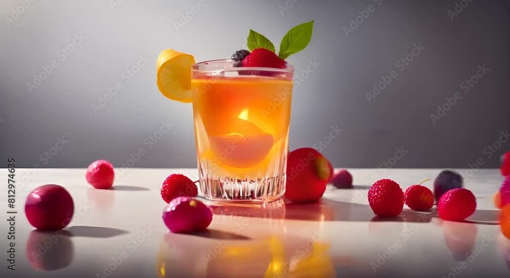 Poster spring or summer refreshing cold cocktail or mocktail with berries and lemon raspberry lemonade bein