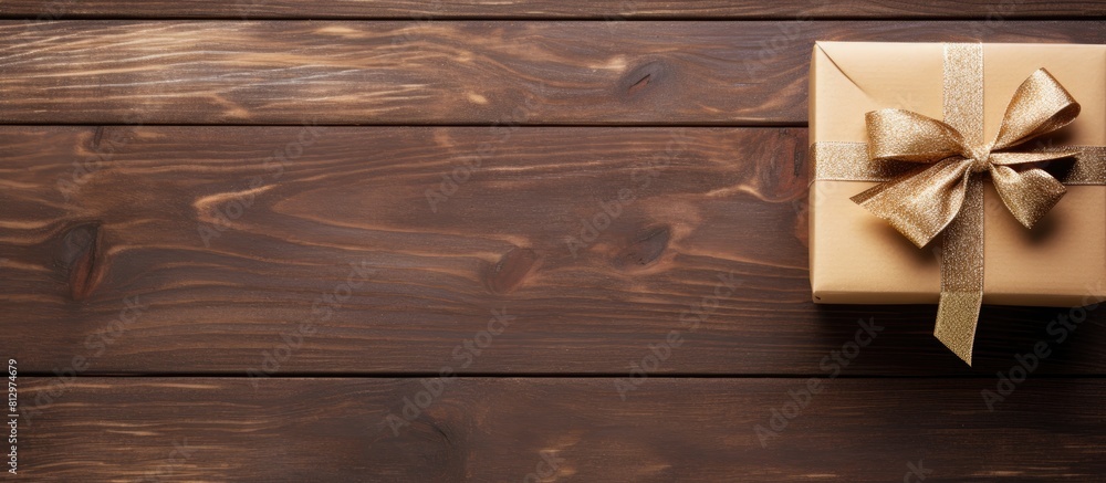 Poster Top view of a gift box placed on a wooden background making it a visually appealing copy space image