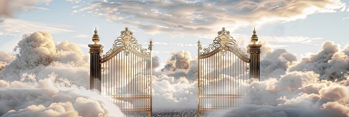 Pearly gates opening into the heavens