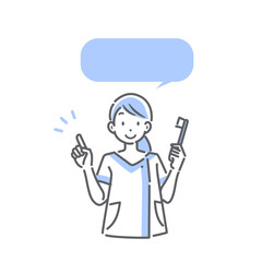 笑顔で歯磨きの説明をする歯科衛生士　シンプルでお洒落な線画イラスト