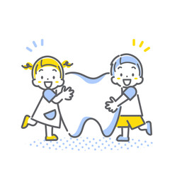 Naklejka premium 健康な歯と子供たち シンプルでお洒落な線画イラスト