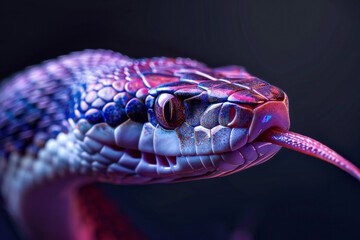 Fototapeta premium Close-up of a colorful serpent tongue out