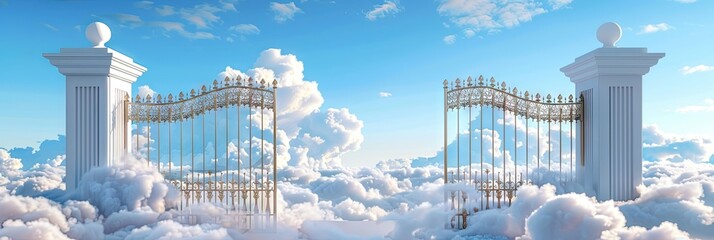 Pearly gates opening into the heavens
