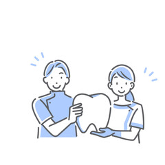 笑顔の歯科医師と歯科衛生士　シンプルでお洒落な線画イラスト