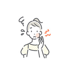 歯痛を患う若い女性　シンプルでお洒落な線画イラスト