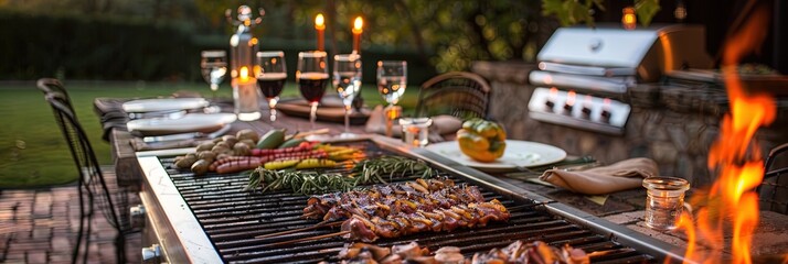 backyard summer barbecue with meats on the grill