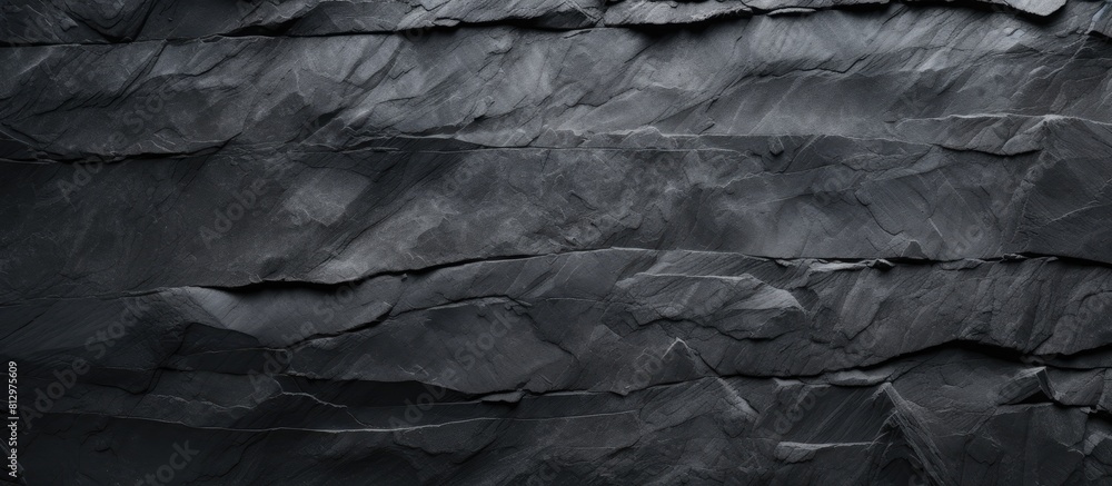 Poster top view of a textured background in dark grey or black slate providing ample copy space for an imag