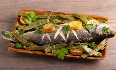 baked seabass fish with green beans