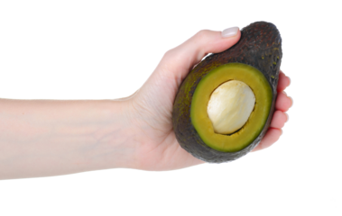 Avocado in hand on white background isolation