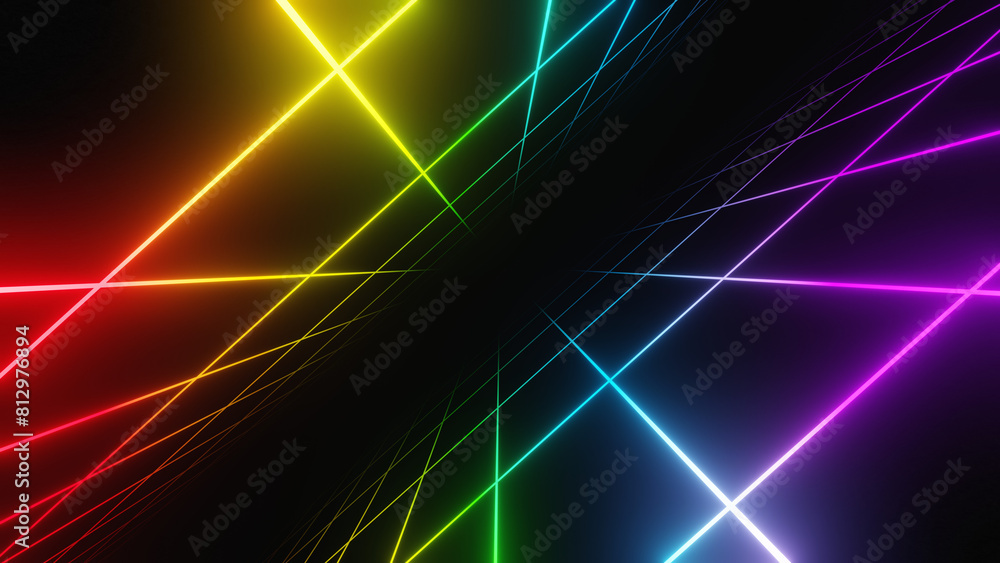 Aufkleber 3d retro neon rainbow abstract background with laser lines. synthwave grid videogame style. vj futur