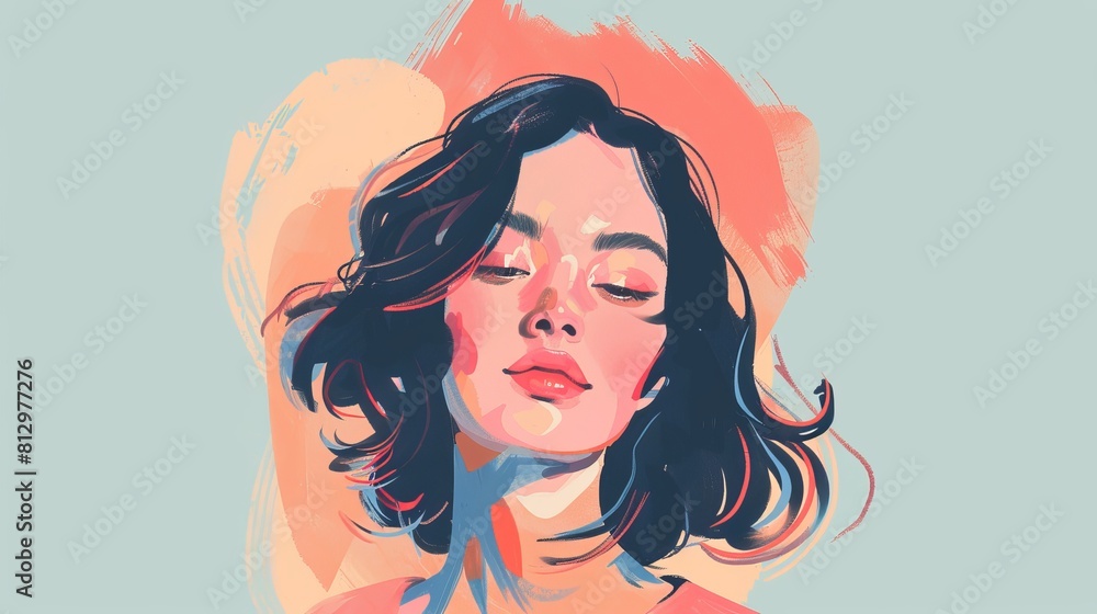 Poster portrait sketch flat design top view artistic expression theme animation monochromatic color scheme