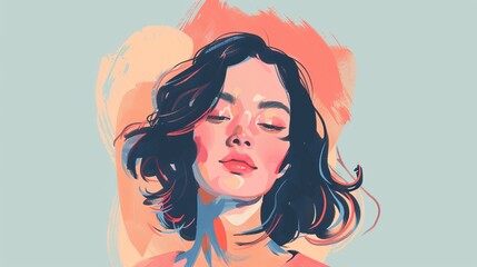 Portrait sketch flat design top view artistic expression theme animation Monochromatic Color Scheme