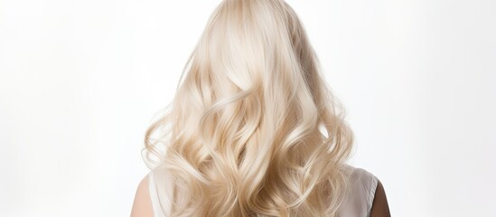 Fototapeta premium A shining blonde hair stands out against a white background leaving plenty of empty space for additional content in the image