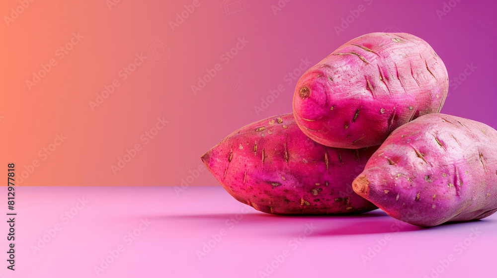 Poster sweet potato isolated on gradient background with a place for text
