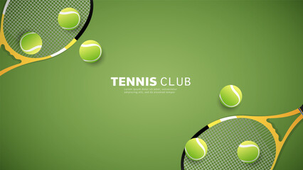 Tennis racket and tennis ball on green background with copy space foe text, Illustration for Tennis sports concept, Vector Illustration EPS 10