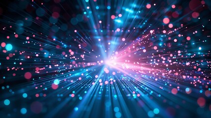 Fototapeta premium Abstract background with blue and pink glowing particles.