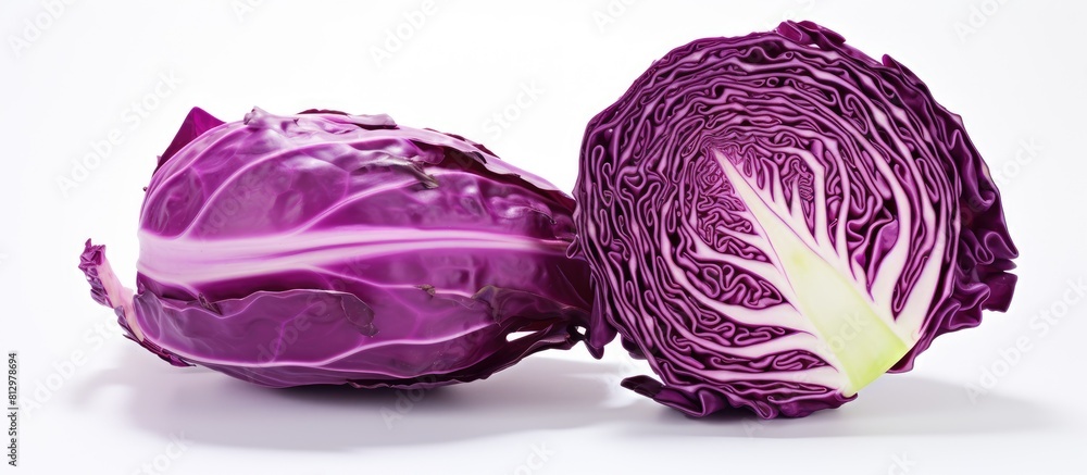 Poster a vibrant red cabbage placed on a clean white surface creating a visually appealing copy space image