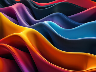 3D render of a retro-style abstract composition, featuring undulating curve lines and bright, bold colors that pop against a dark backgroundcartoon