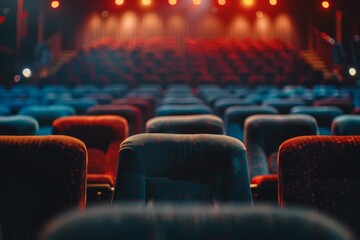 a rows of empty seats in a movie theater