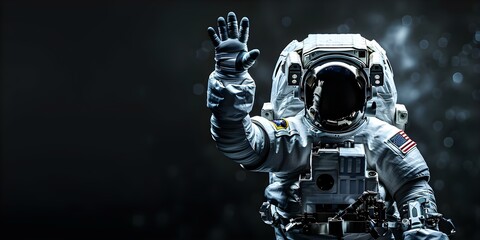 Astronaut waving in space against isolated background. Concept Space, Astronaut, Isolation, Background, Waving