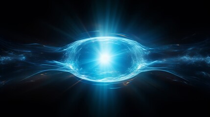 Obraz premium Blue and white glowing orb with energy waves